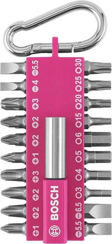 Bosch Accessoires Bosch schroefbitset | roze | met karabijnhaak | 21-delig - 2607012000