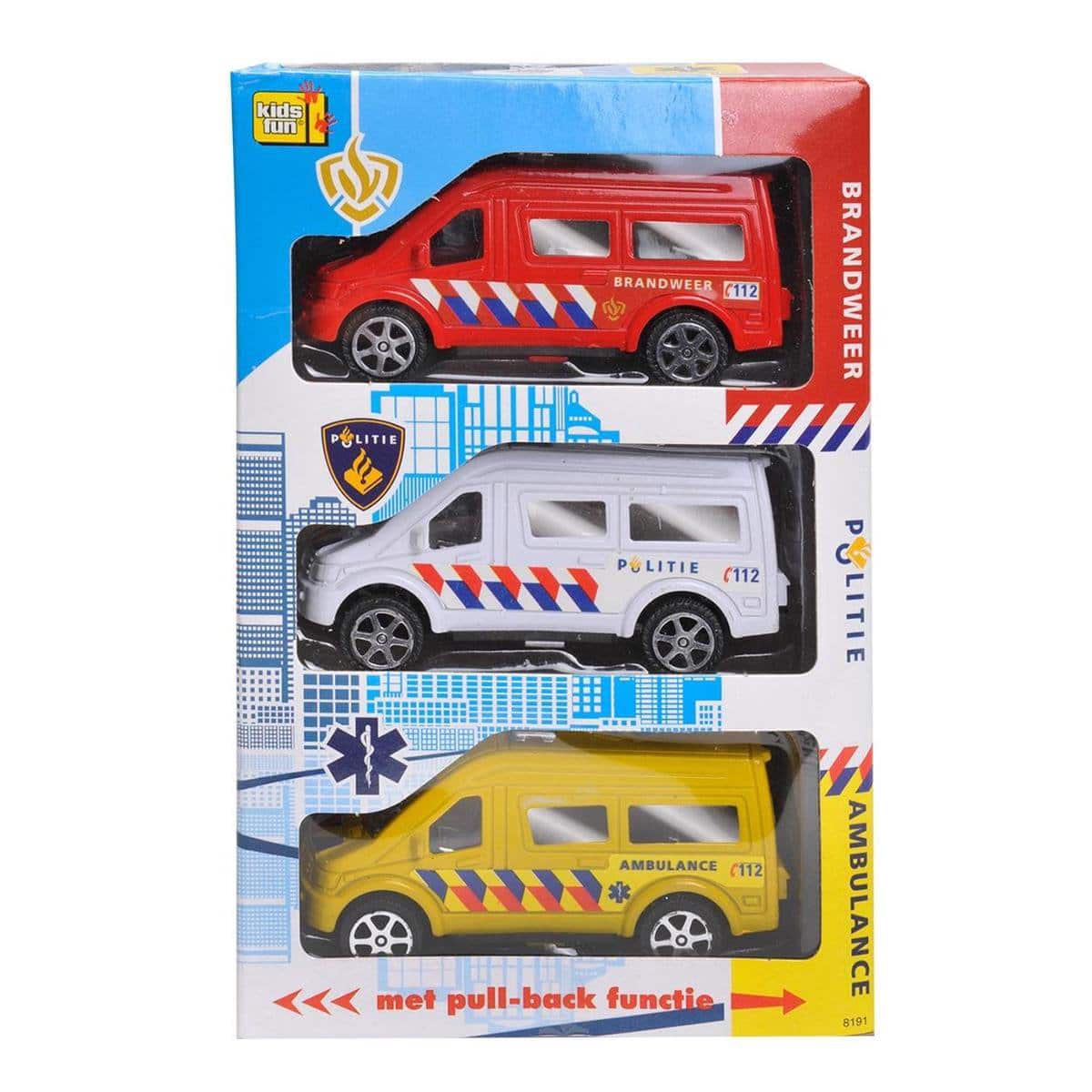 Jonotoys Kids fun emergency auto's van kunststof, politie ambulance en brandweer