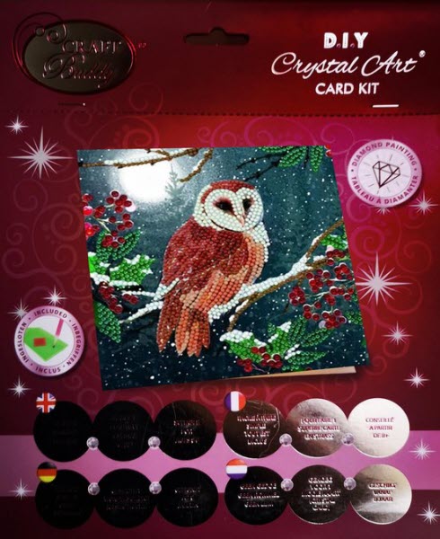 Jonotoys Diamond painting - kerstkaart met kerkuil bij maanlicht