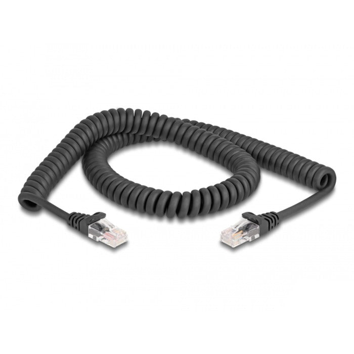 DeLOCK rj-45 spiraalkabel male to male cat.5e (zwart, 2 meter)