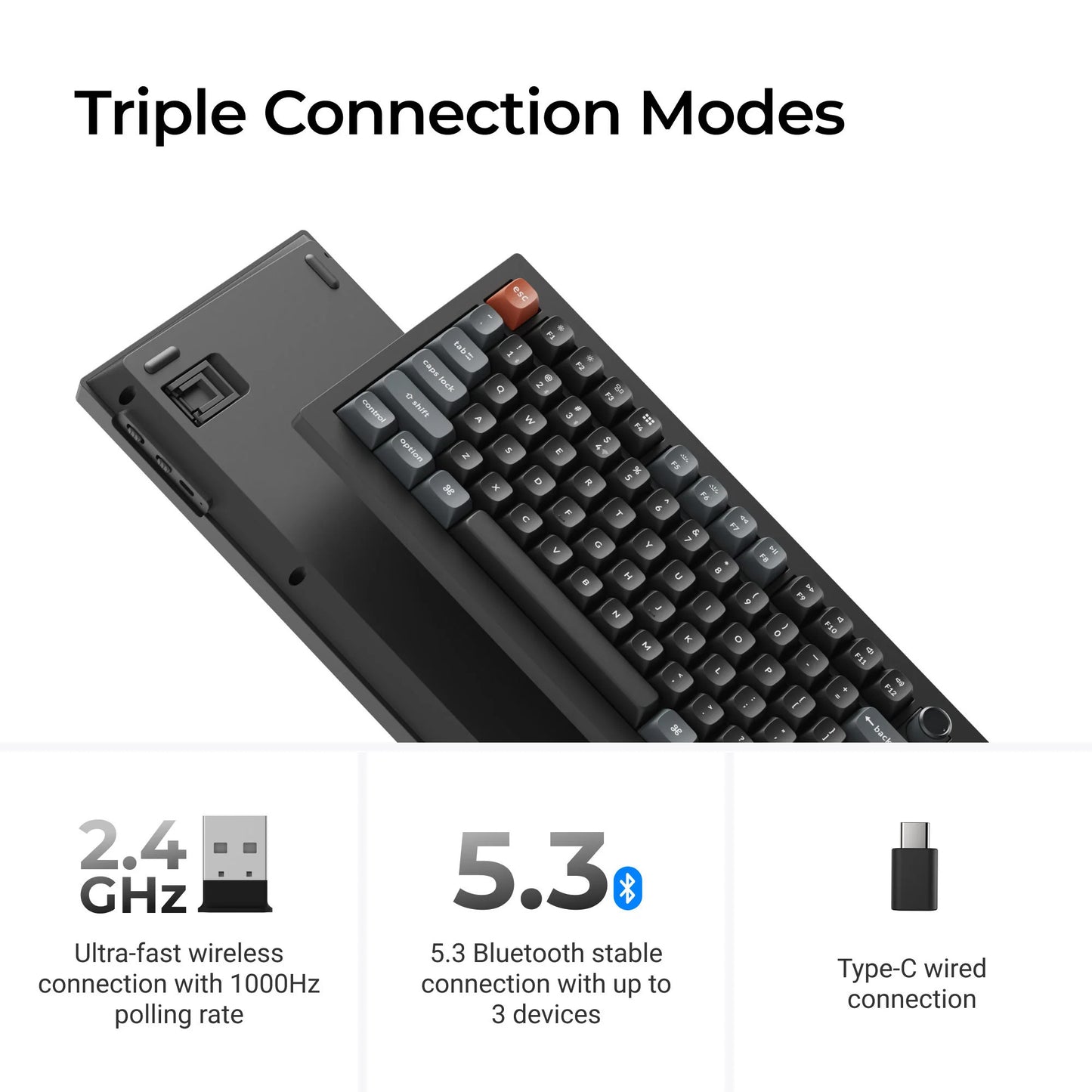 Keychron v3 ultra 8k wireless custom mechanical keyboard (zwart, us lay-out (qwerty), silk pom red, 80% (tkl), rgb, hot swap, 2.4 ghz | bluetooth 5.3 | usb-c)