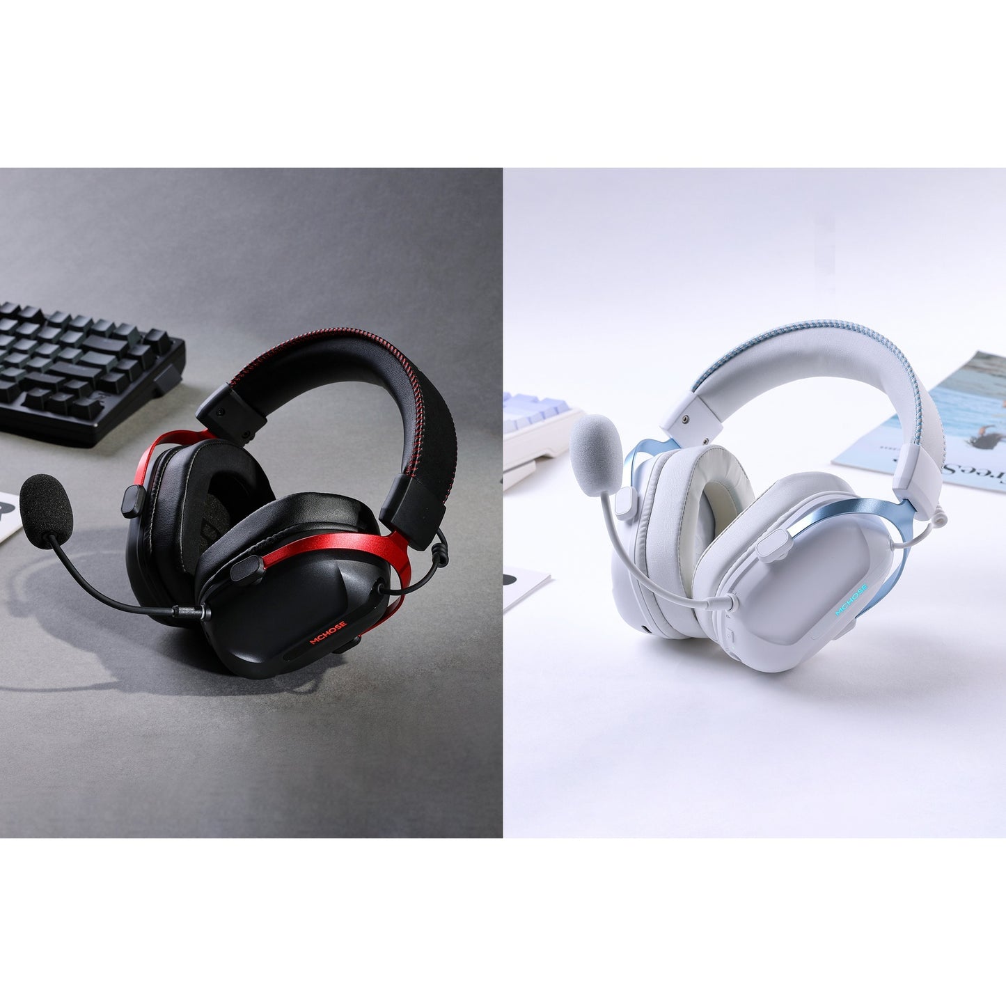 MCHOSE S9 Pro Wireless over-ear gaming headset (Zwart rood, PC laptop Playstation Switch Smartphone, 2.4G Bluetooth Wired Type-C )