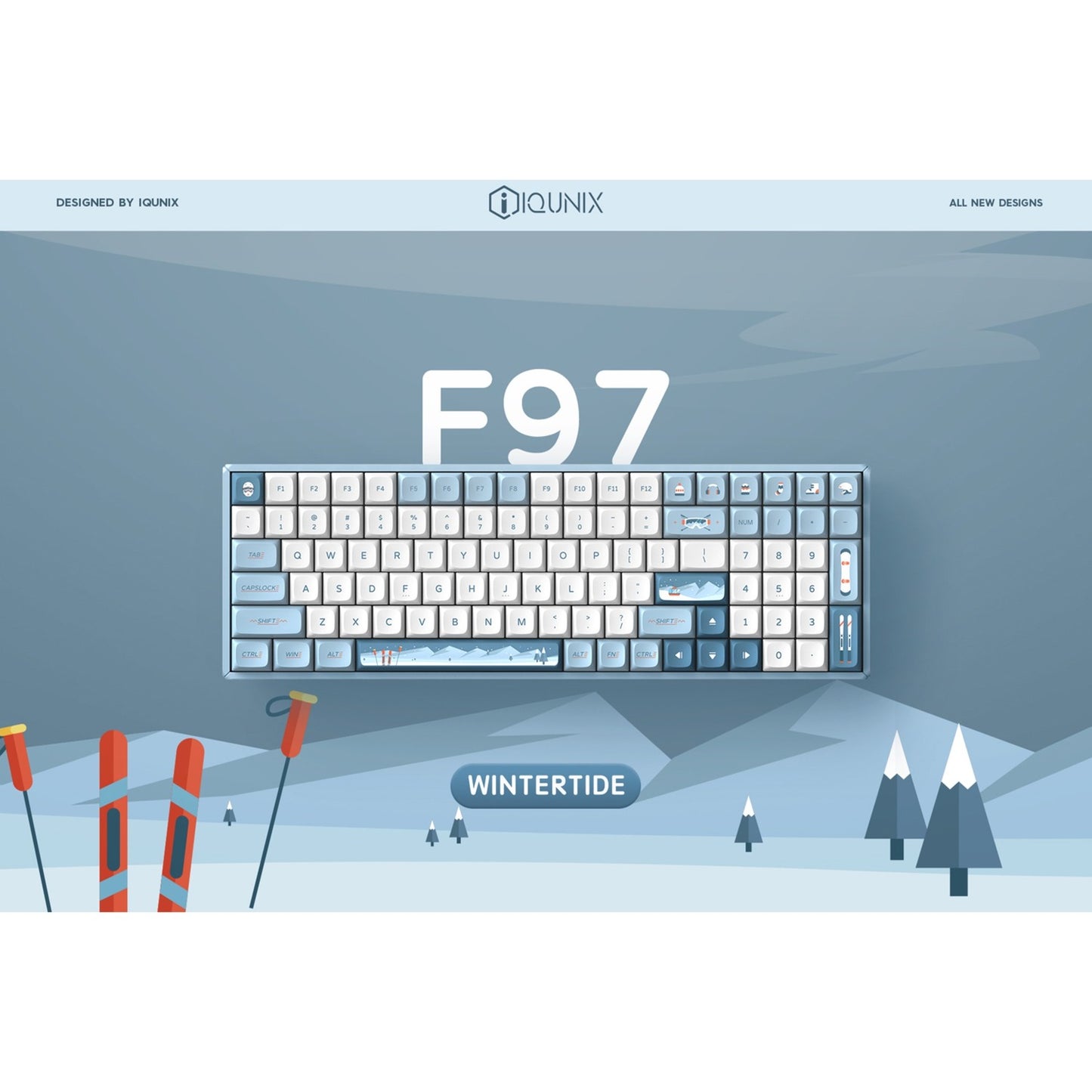 Iqunix F97 Wintertide Wireless Mechanical Keyboard (Lichtblauw, US lay-out (QWERTY), Cherry MX Silent Red, 96%, RGB leds, Hot-swappable, PBT, 2.4GHz | Bluetooth 5.1 | USB-C)