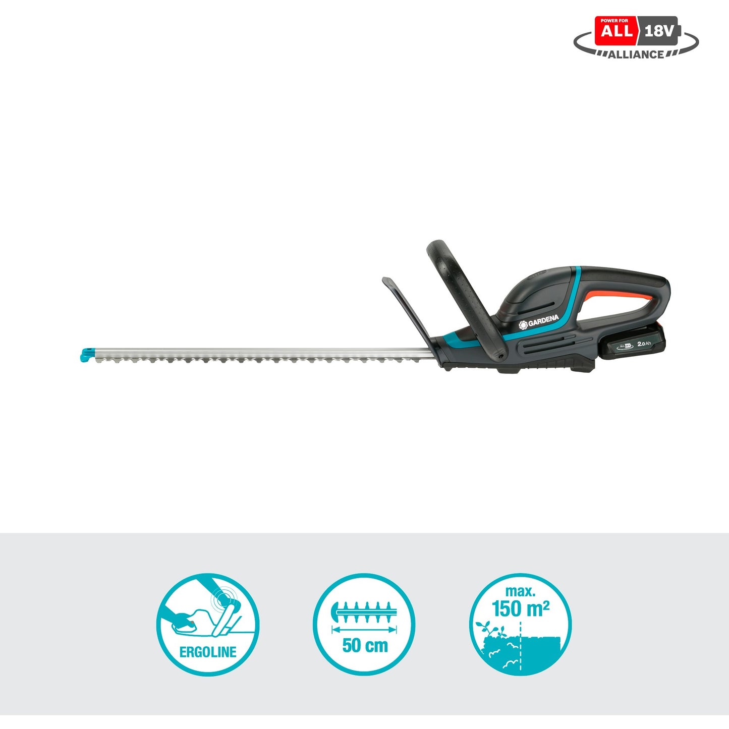 GARDENA accu heggenschaar comfortcut 50 18v p4a set (grijs turquoise, 14730-20, accu inbegrepen)