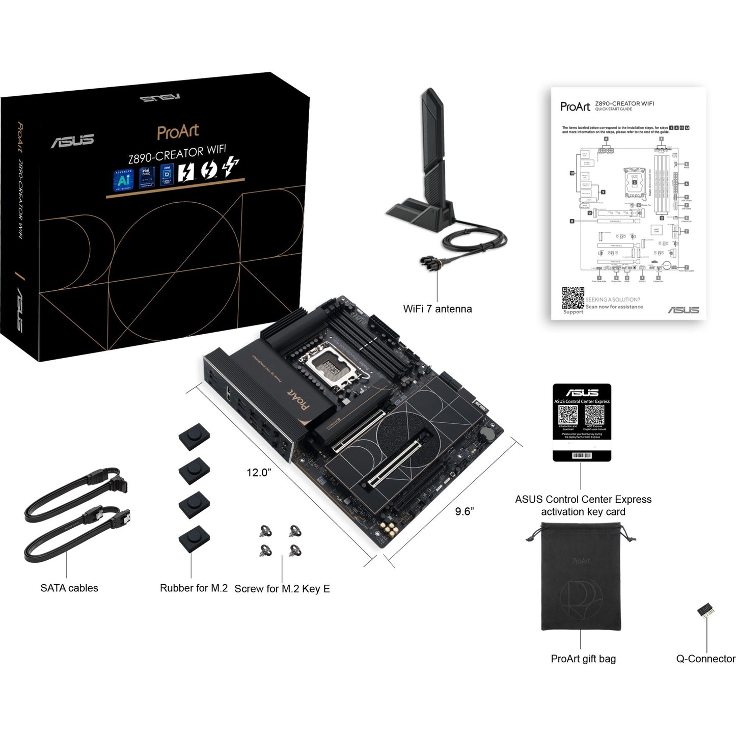 ASUS proart z890-creator wifi socket 1851 moederbord (raid, 2.5gb-lan, 10gb-lan, wi-fi 7, bt, sound, atx)