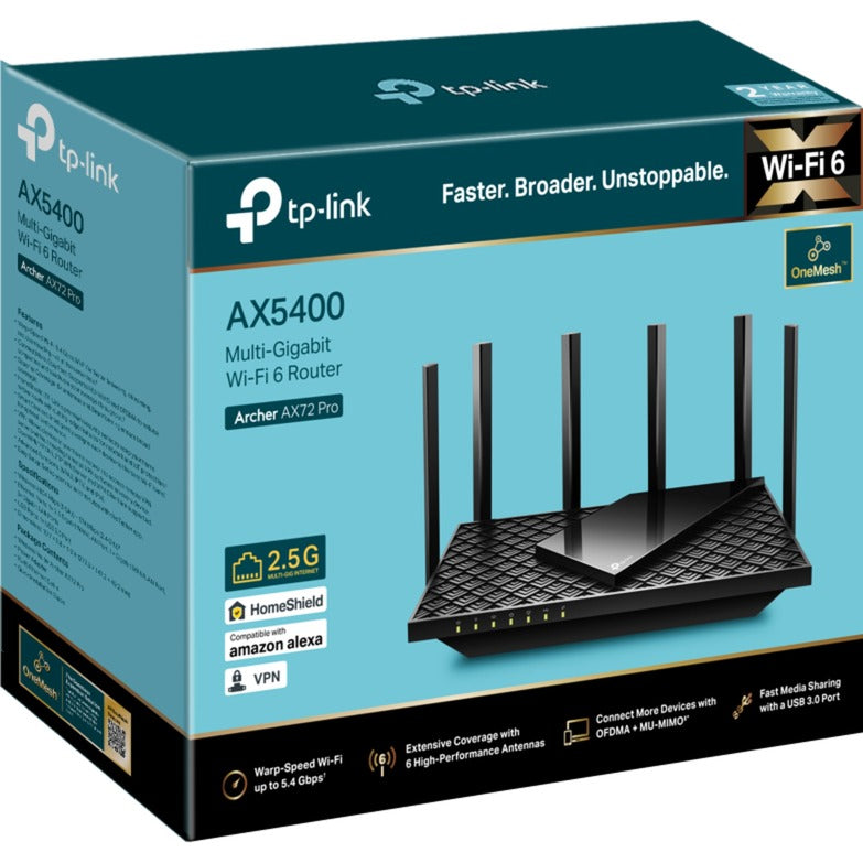 TP-Link archer ax72 pro mesh router (zwart, usb 3.0)