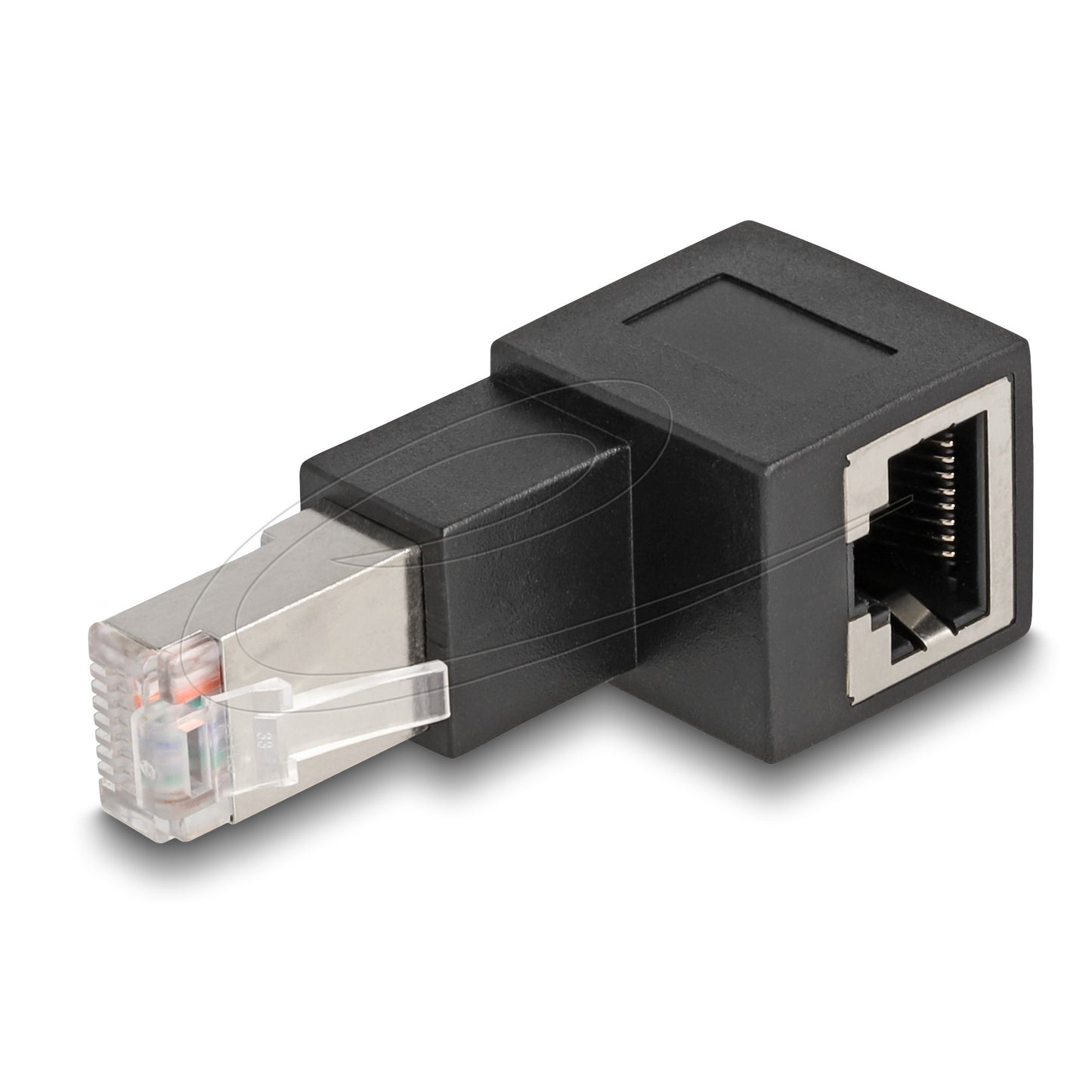 DeLOCK rj45 plug to rj45 jack adapter cat.6a 90° upwards angled (zwart)