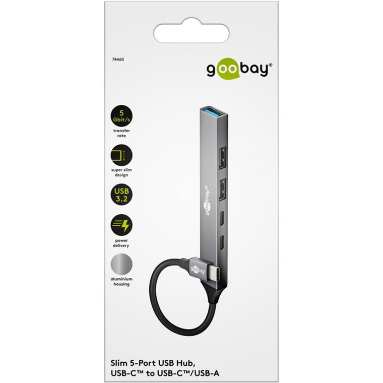 Goobay slanke usb-hub met 5 poorten, usb-c naar usb-c usb-a, 5 gbit s (lichtgrijs)