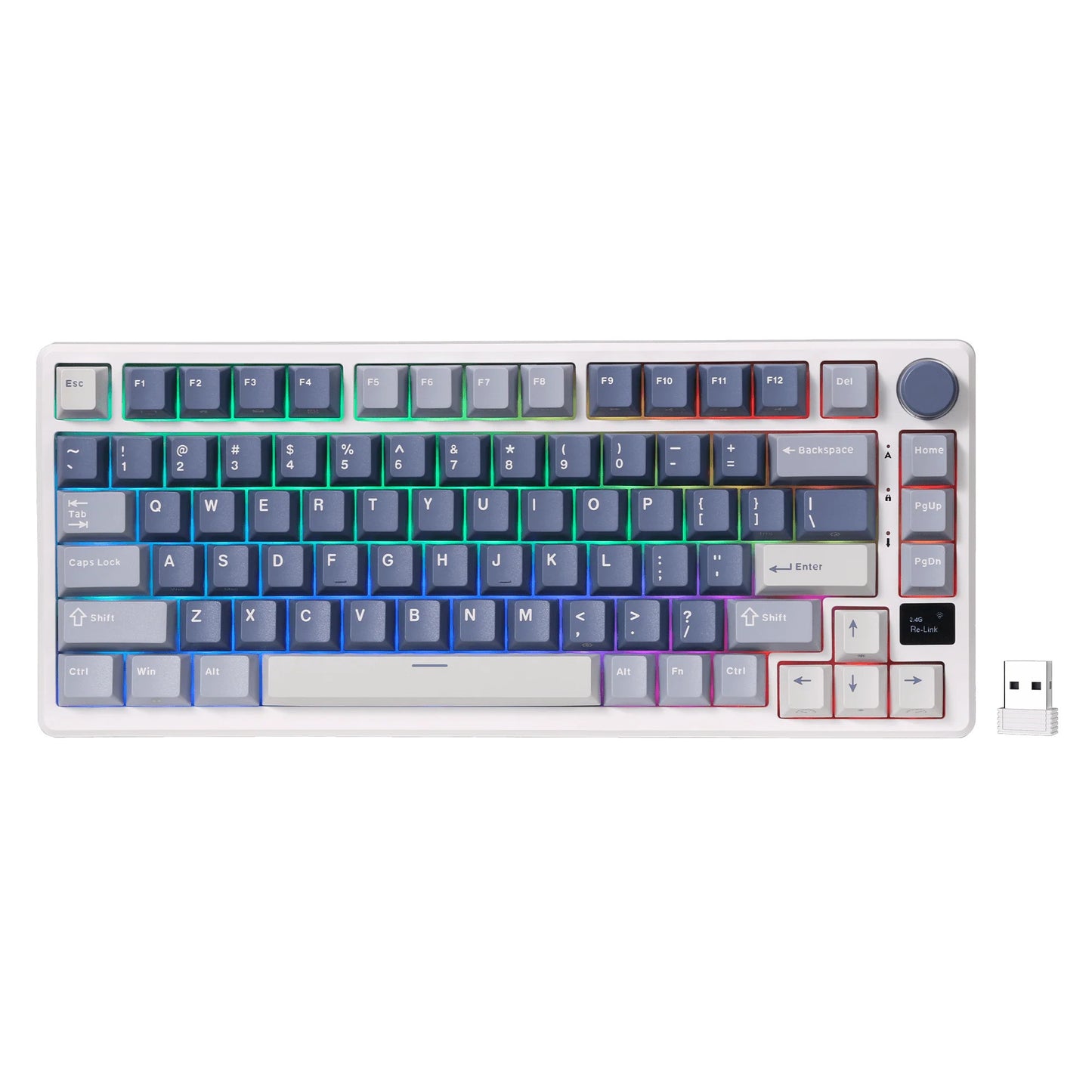 Royal Kludge M75 draadloos gaming toetsenbord (US lay-out (QWERTY), 75%, Ocean Blue, Sliver switch, RGB, Hot swap, 2.4 GHz | USB-C | Bluetooth)