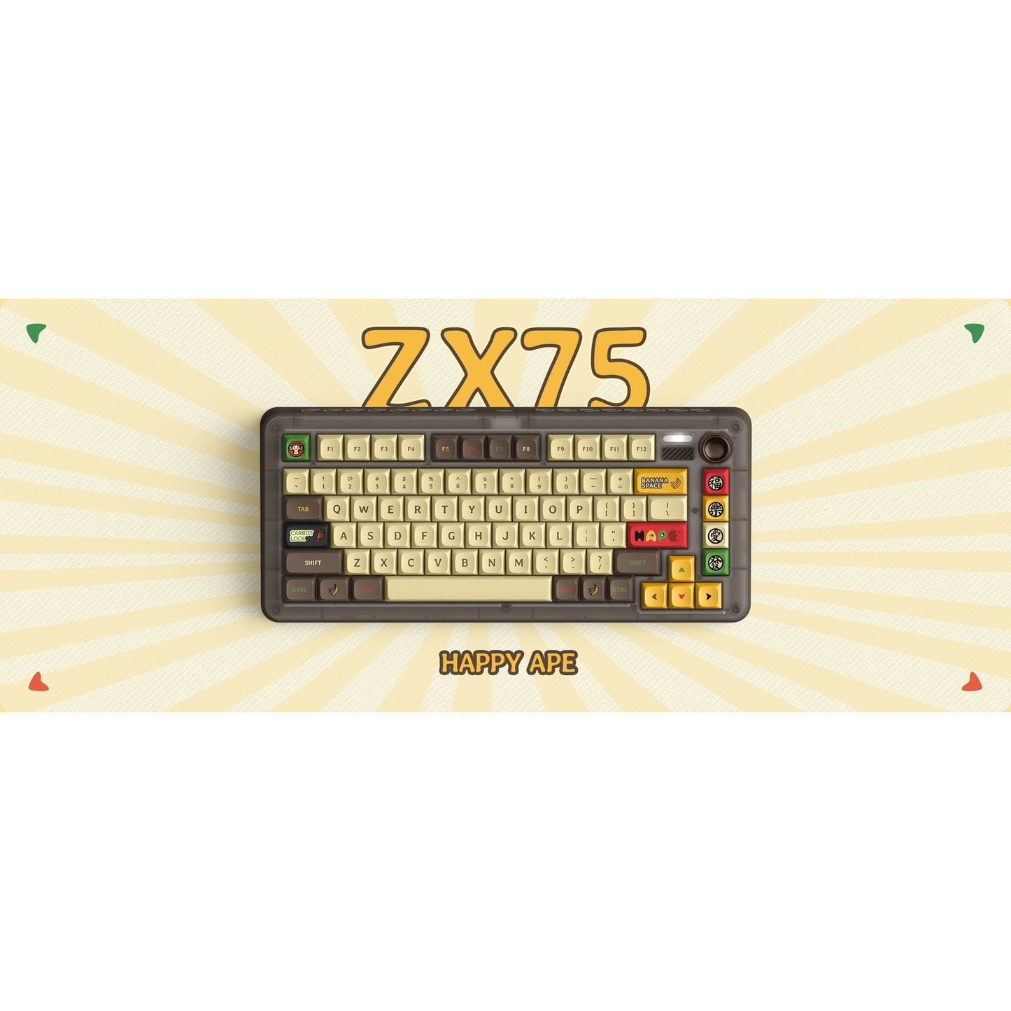 Iqunix ZX75 Happy Ape Wireless Mechanical Keyboard (Bruin, US lay-out (QWERTY), TTC Holy Panda, 75%, RGB leds, Hot-swappable, Double-shot PBT, 2.4GHz | Bluetooth 5.1 | USB-C)