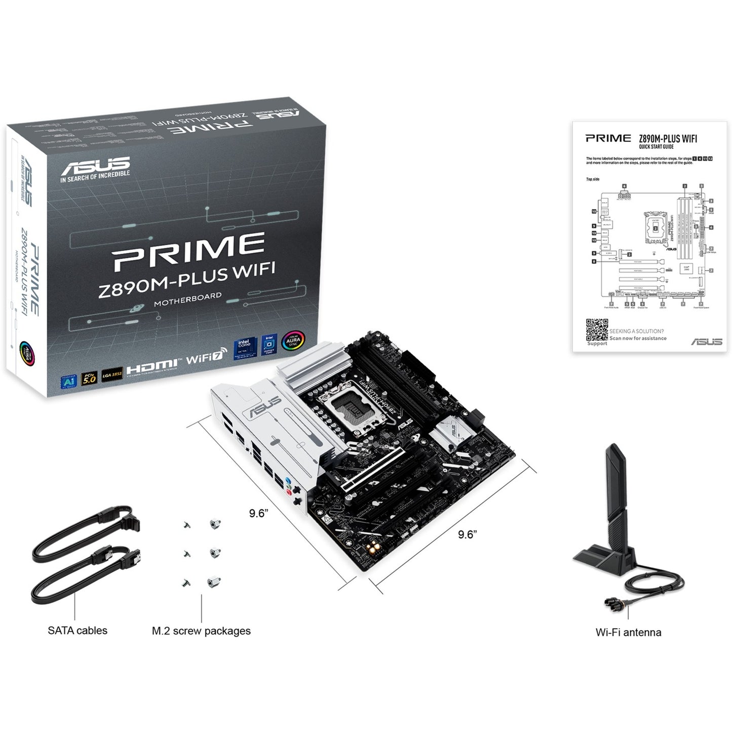 ASUS prime z890m-plus wifi socket 1851 moederbord (raid, 2.5gb-lan, wi-fi 7, bt, sound, µatx)