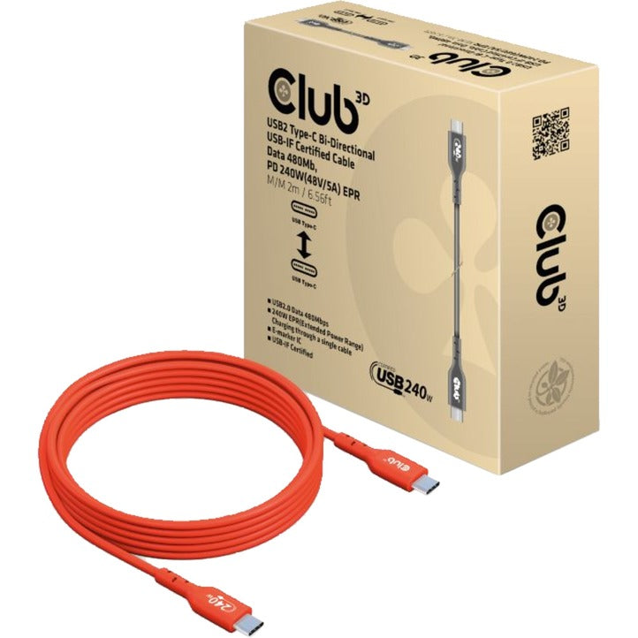 Club 3D usb-c 2.0 bi-directional kabel (oranje, 2 meter, 240 w)