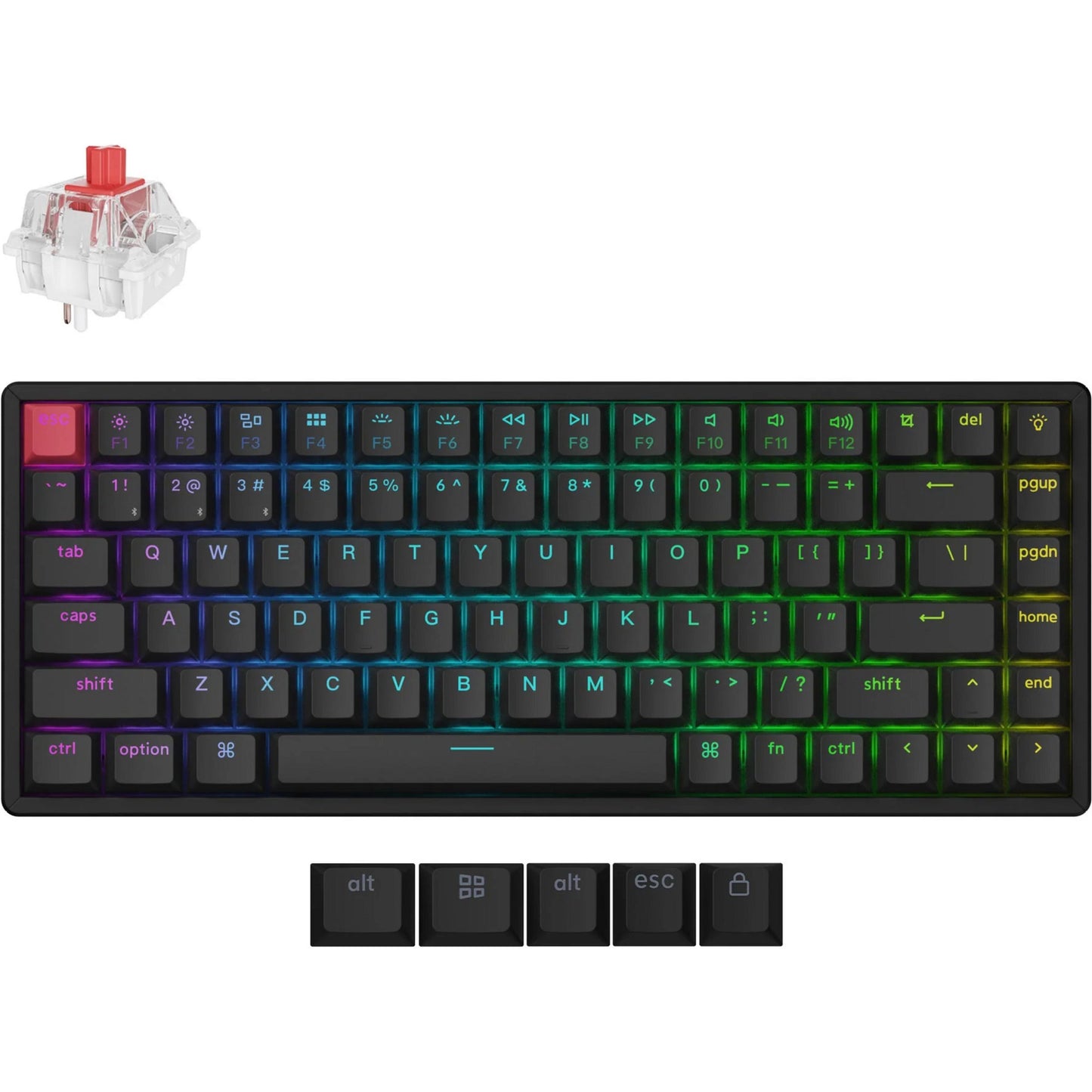 Keychron k2 qmk-j1 rgb mechanisch toetsenbord (zwart, us lay-out (qwerty), super red, 75%, rgb leds, cherry double-shot pbt, hot swap, bluetooth 5.2 | usb-c)