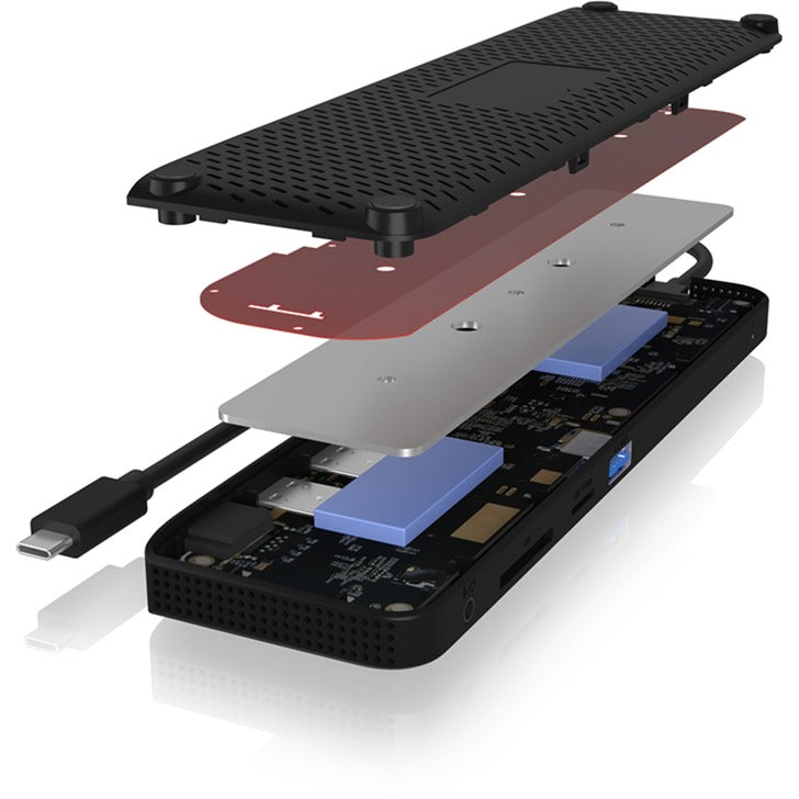 ICY BOX ib-dk2116-c 11-in-1 mobile dockingstation with triple video output (zwart, hdmi, displayport, lan, usb type-c)