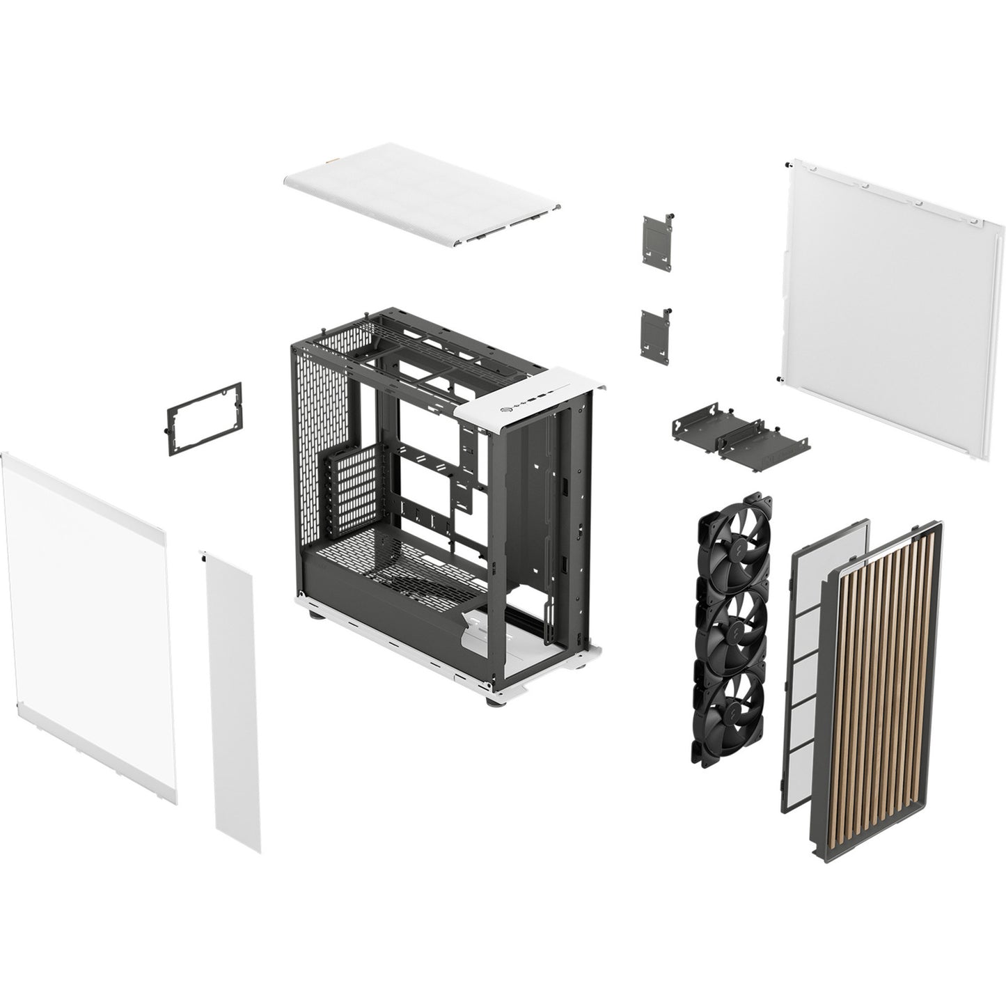 Fractal Design north xl rc chalk white tg clear midi tower behuizing (wit houtkleur | 2x usb-a | 1x usb-c | tempered glass)