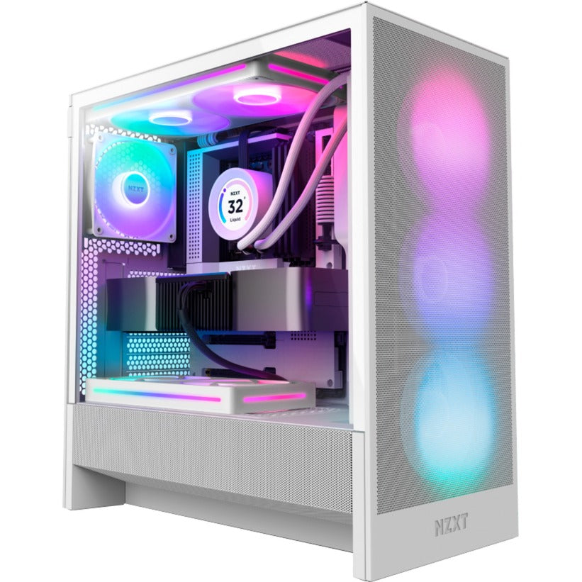 NZXT h5 flow rgb v2 midi tower behuizing (wit | 1x usb-a | 1x usb-c | rgb | tempered glass)
