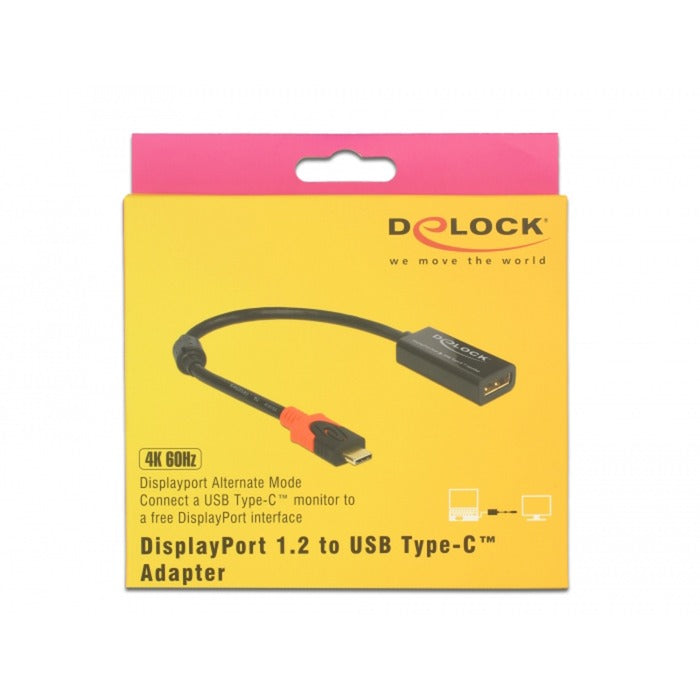 DeLOCK displayport adapter voor usb-c monitor 4k (zwart, 0,2 meter)