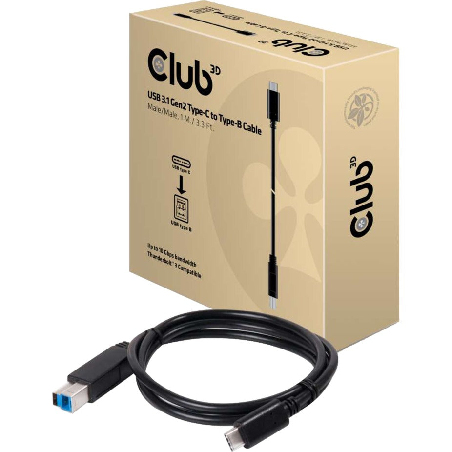Club 3D usb-c 3.1 gen2 > usb-b m m kabel (zwart, 1 meter)