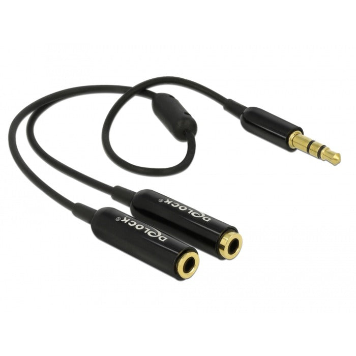 DeLOCK cable audio splitter stereo jack male 3.5mm > 2x stereo jack female splitterkabel (zwart)