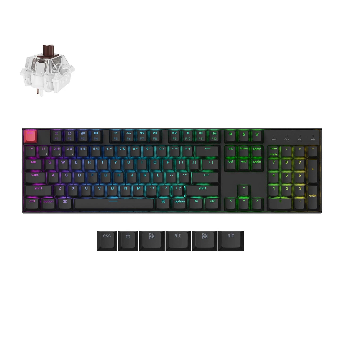 Keychron k10x-b3 rgb mechanisch toetsenbord (zwart, us lay-out (qwerty), super brown, 100%, rgb, cherry double-shot pbt keycaps, bluetooth usb-c)