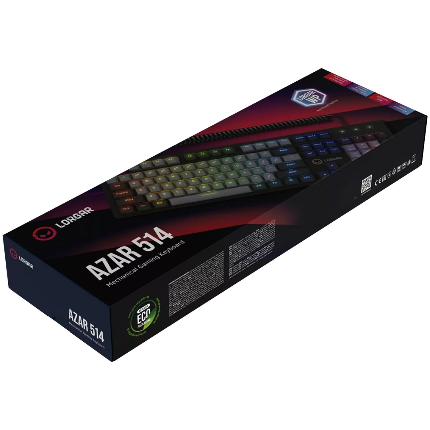 LORGAR azar 514 rgb mechanisch gaming toetsenbord (zwart, us lay-out (qwerty), logar dream, 100%, rgb)