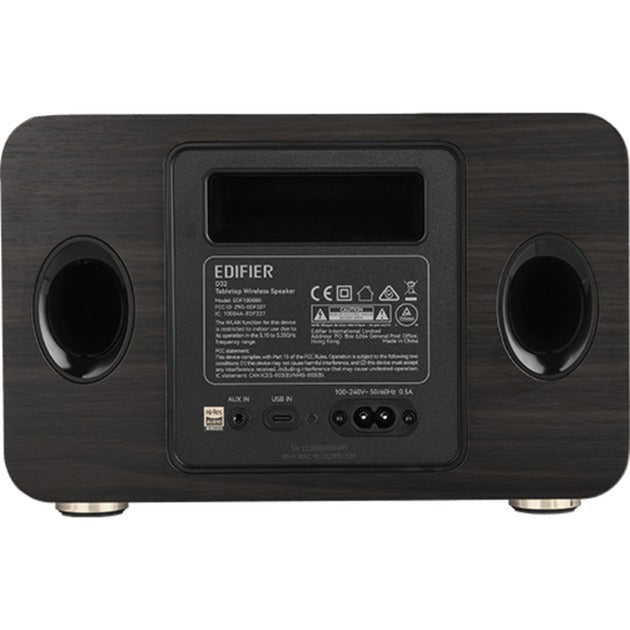 Edifier d32 draadloze tafelluidspreker (donkerbruin zilver, bluetooth, wi-fi (apple airplay), usb-c, aux)