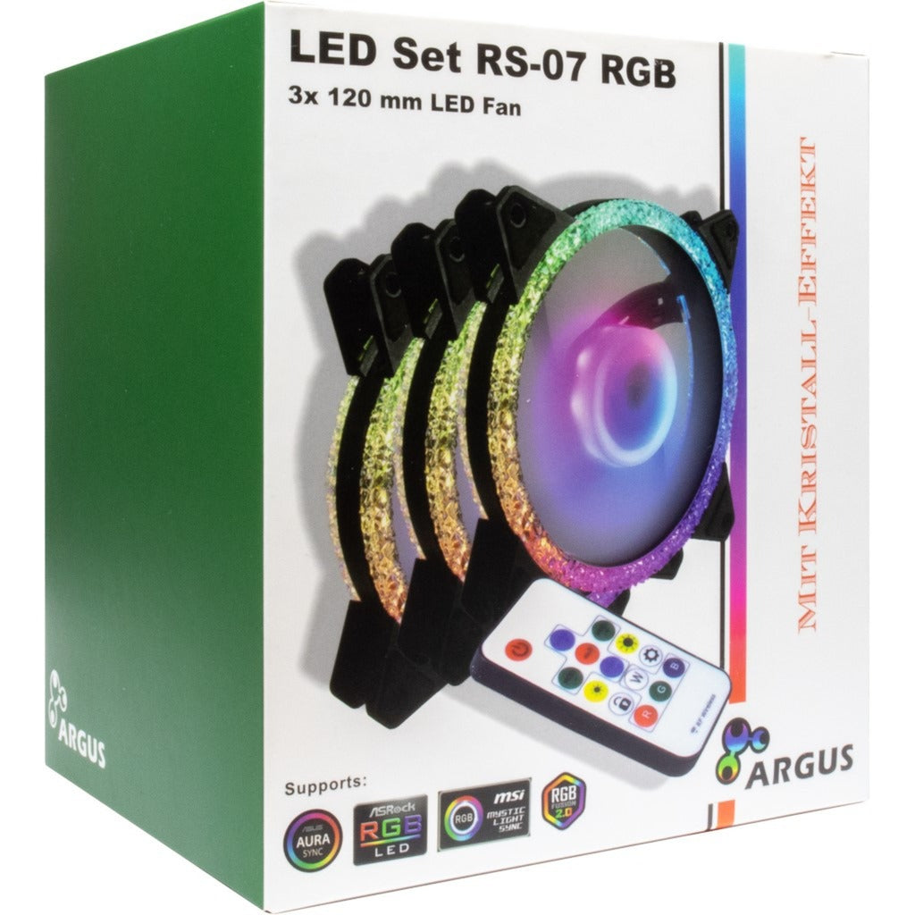 Inter-Tech argus rs-07 rgb set120x120x25 case fans (zwart, 3 stuks, 120 x 120 x 25 mm, pwm)
