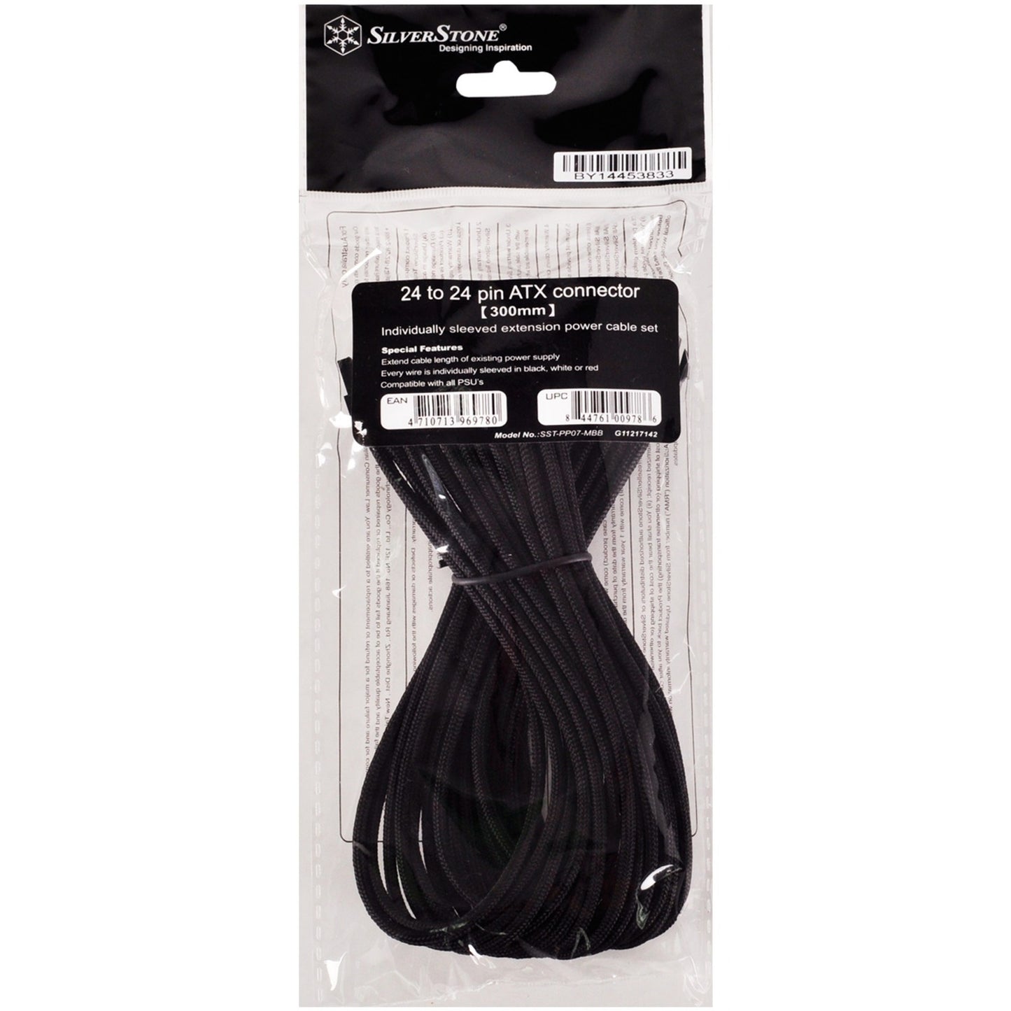 SilverStone 24-pin atx verlengkabel (zwart, 30 centimeter, pp07-mbb)