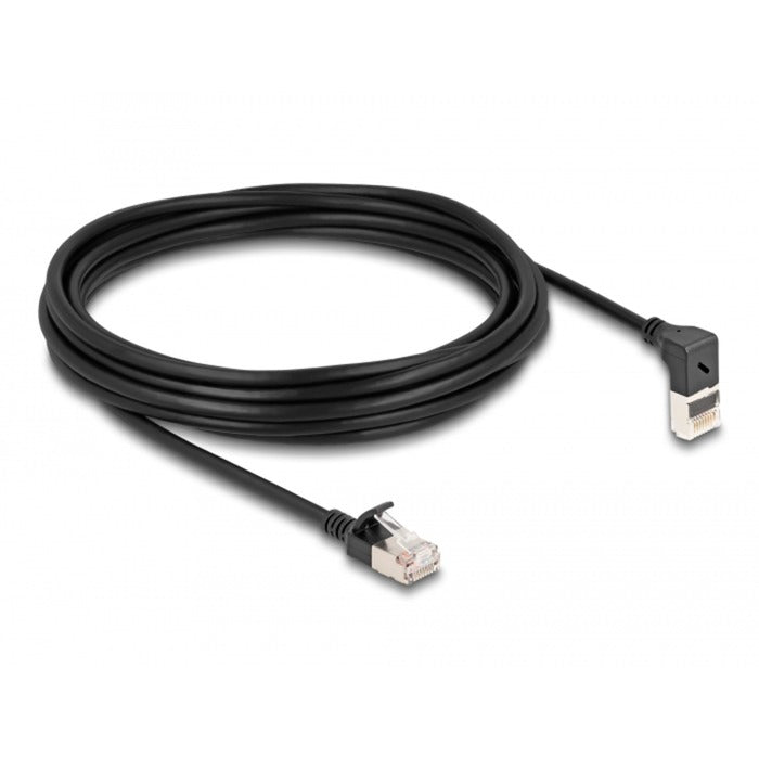 DeLOCK rj45 network cable cat.6a s ftp slim 90° upwards angled straight 5 m kabel (zwart)