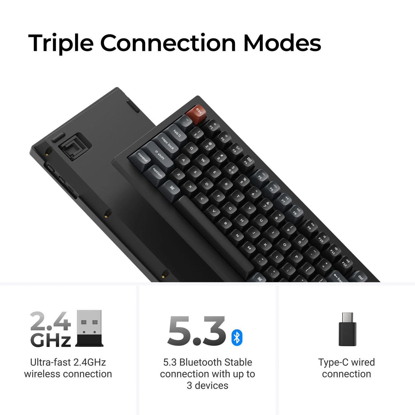 Keychron v1 ultra 8k wireless custom mechanical keyboard (zwart, us lay-out (qwerty), silk pom red, 75%, rgb, hot swap, 2.4 ghz | bluetooth 5.3 | usb-c)