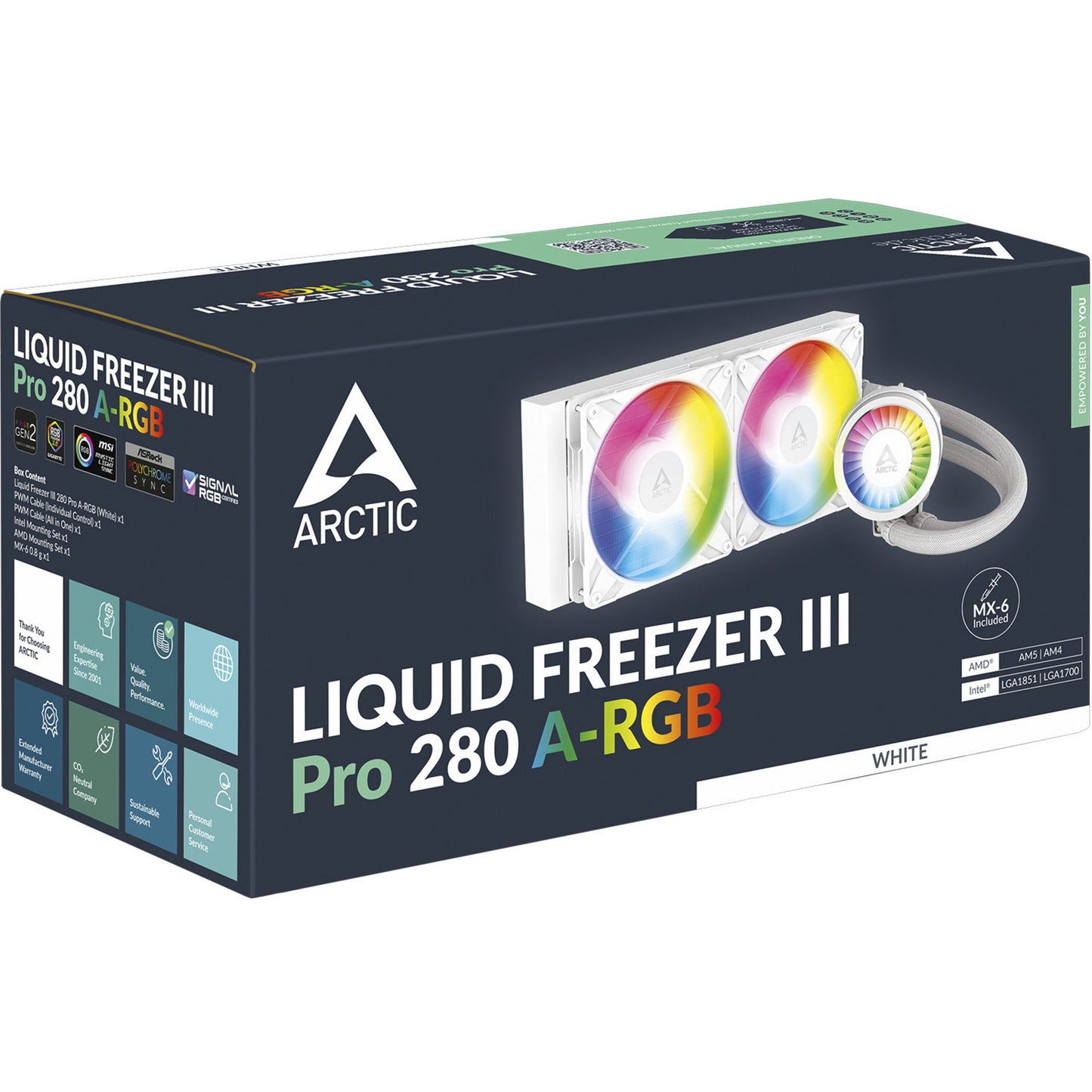 ARCTIC liquid freezer iii pro 280 a-rgb waterkoeling (wit, 4-pins pwm fan-connector)