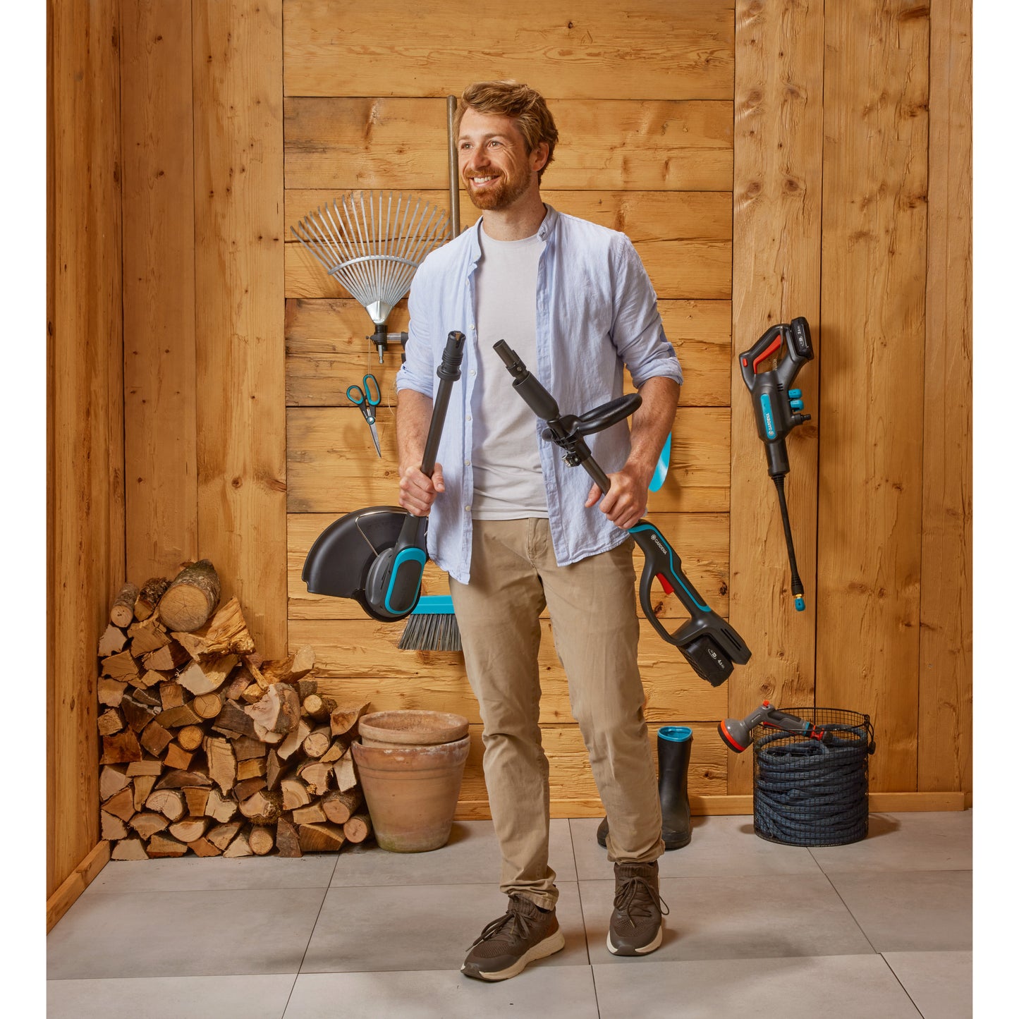 GARDENA powertrim 30 18v set 4.0 ah met 18v p4a accu grastrimmer (grijs turquoise, accu en lader inbegrepen)