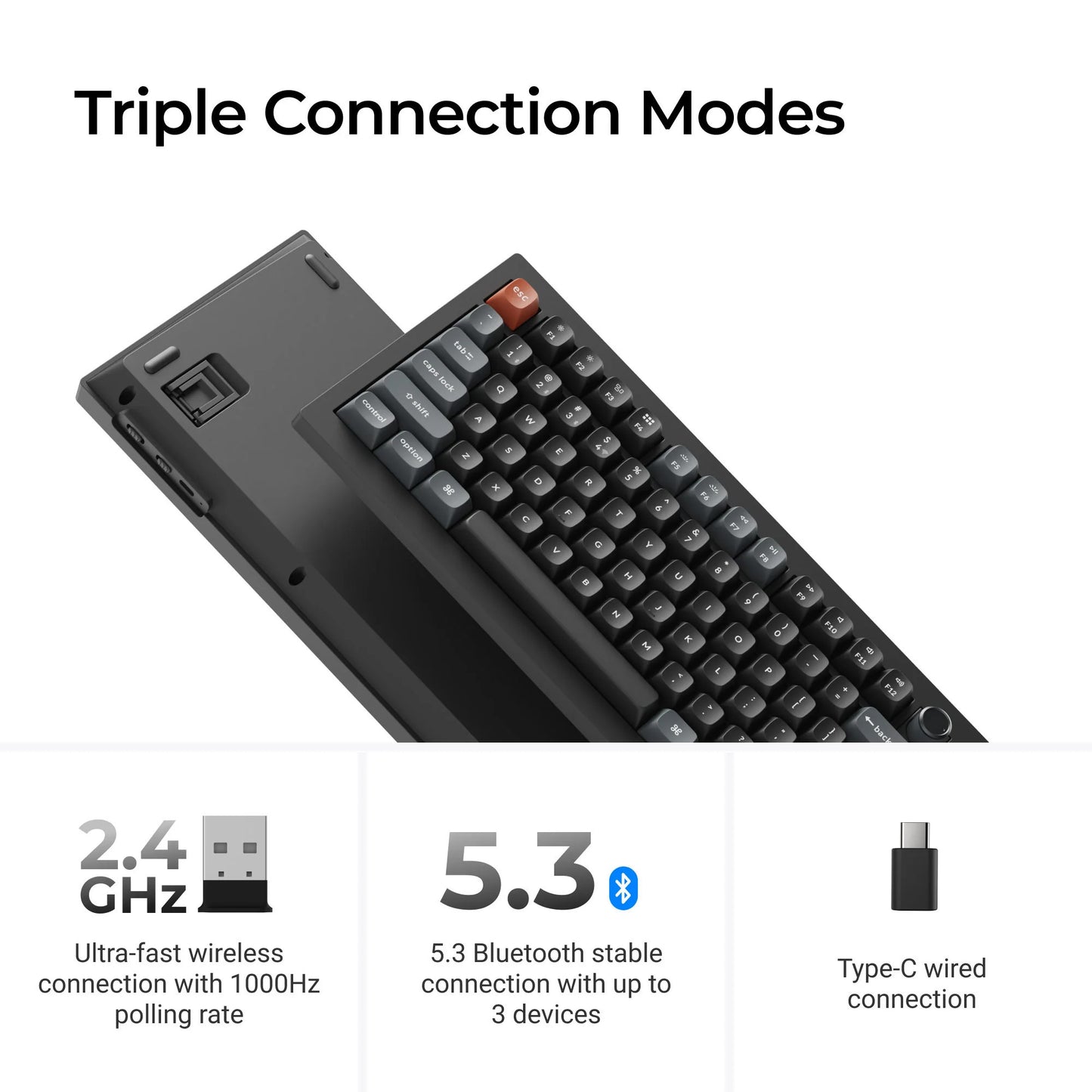 Keychron v6 ultra 8k wireless custom mechanical keyboard (zwart, us lay-out (qwerty), silk pom brown, 100%, rgb, hot swap, 2.4 ghz | bluetooth 5.3 | usb-c)