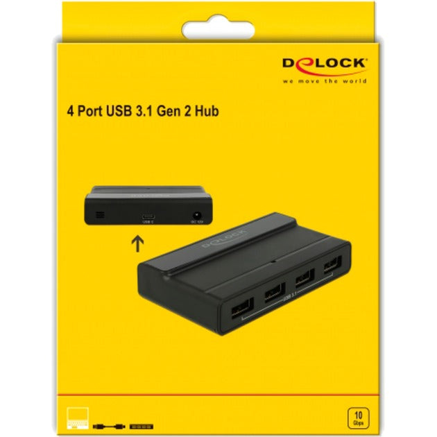 DeLOCK externe usb 3.2 gen 2 4 port hub 10gbps usb-hub (zwart)