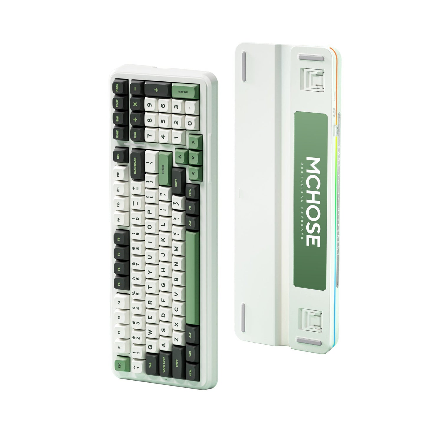 MCHOSE K99 Emerald Green Hyacinth Wireless Gasket Mount Mechanical RGB toetsenbord (Wit, US lay-out (QWERTY), KTT Hyacinth, RGB, Hot swap, Double-Shot PBT, draadloos | Bluetooth | USB-C)