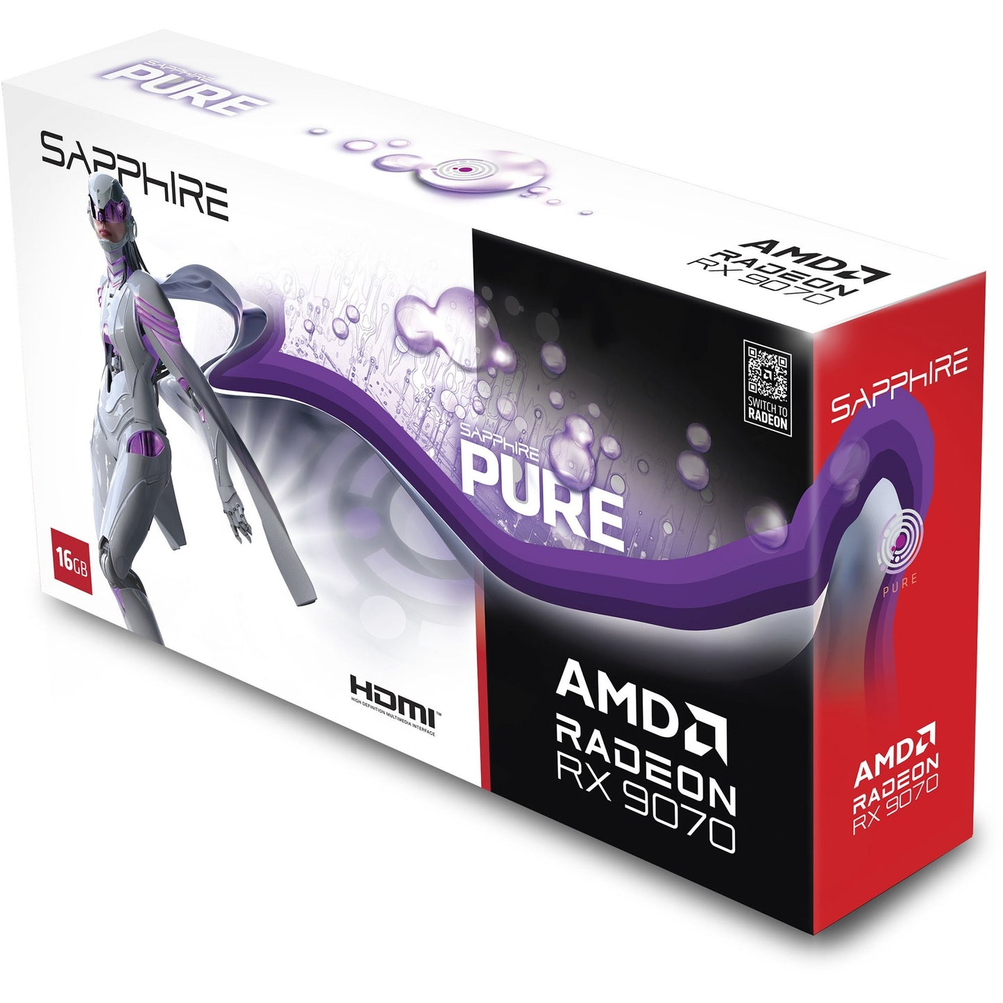 SAPPHIRE radeon rx 9070 pure oc grafische kaart (wit, 2x displayport, 2x hdmi, rdna4)