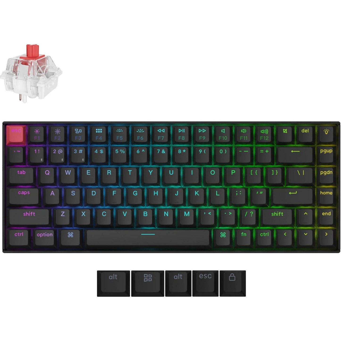Keychron k2 qmk-h1 rgb mechanisch toetsenbord (zwart, us lay-out (qwerty), super red, 75%, rgb leds, cherry double-shot pbt, hot swap, bluetooth 5.2 | usb-c)