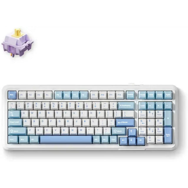MCHOSE K99 Sky Blue Hyacinth Wireless Gasket Mount Mechanical RGB toetsenbord (Wit, US lay-out (QWERTY), KTT Hyacinth, RGB, Hot swap, Double-Shot PBT, draadloos | Bluetooth | USB-C)