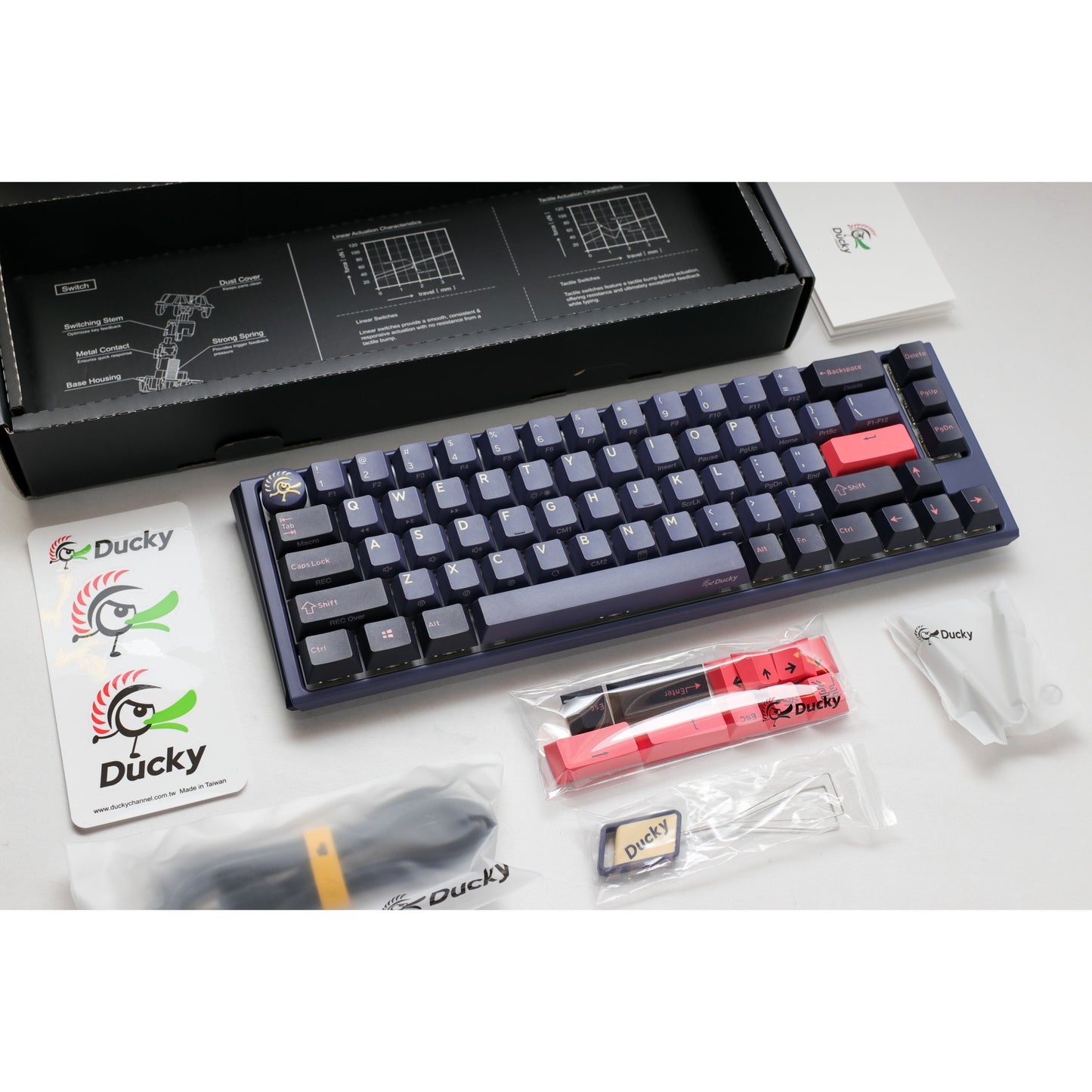 Ducky one 3 cosmic blue sf rgb mechanisch toetsenbord (donkerblauw, us lay-out (qwerty), cherry mx speed silver, 65%, rgb leds, double-shot pbt, hot-swappable, quack mechanics)