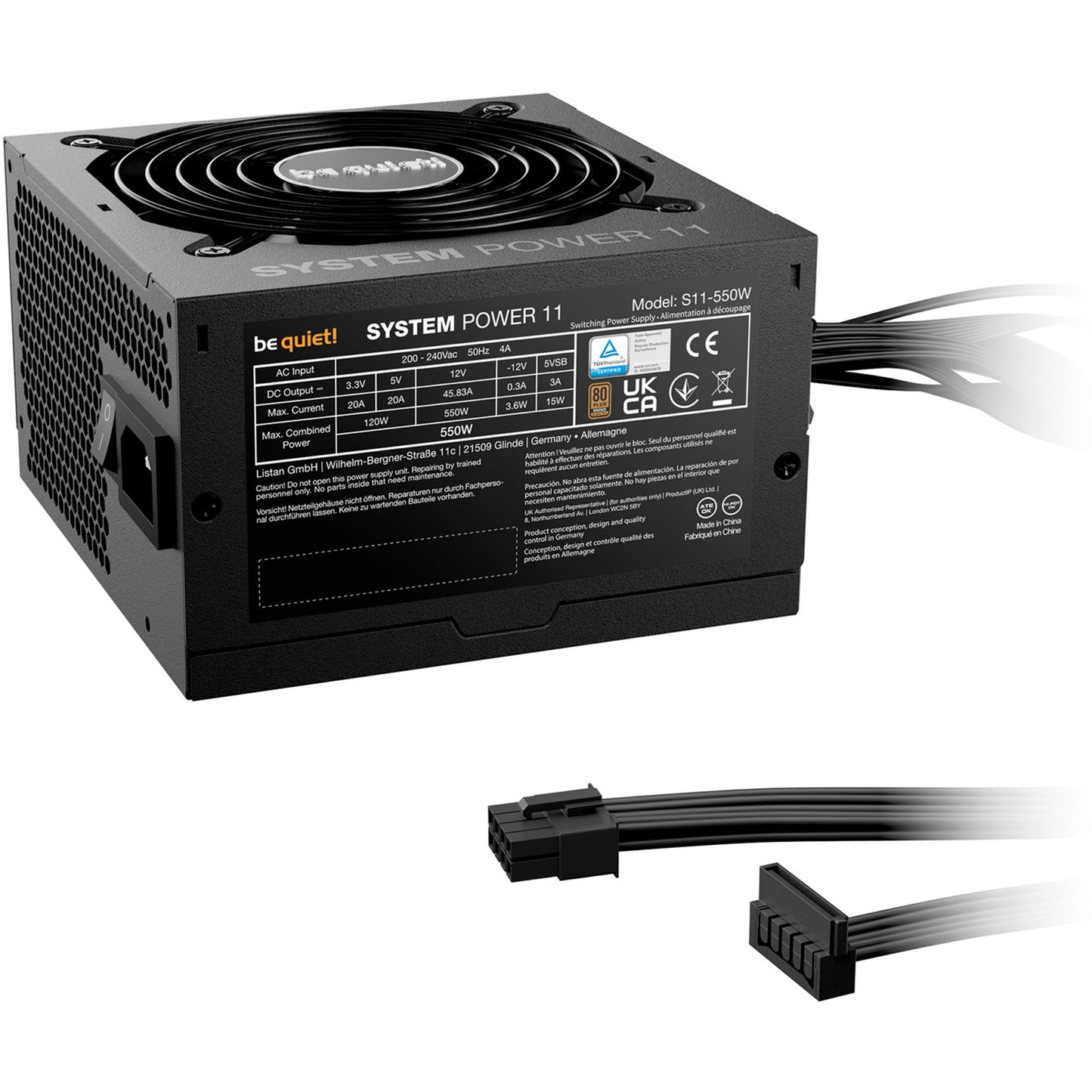 Be Quiet! system power 11 550 watt voeding (zwart, 1x 12vhpwr, 2x pcie)