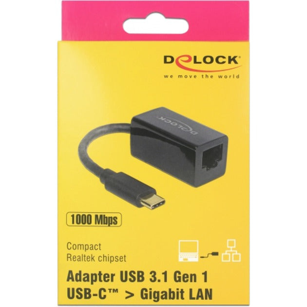 DeLOCK superspeed usb-c (usb 3.1 gen 1) male > gigabit lan 10 100 1000 mbps compact adapter (zwart, 0,135 meter)