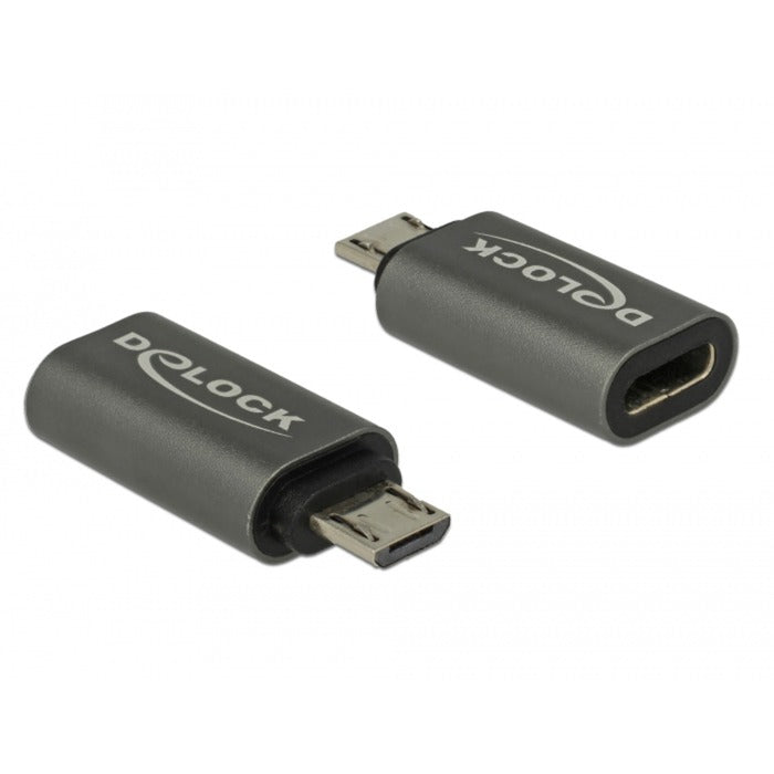 DeLOCK adapter usb 2.0 micro-b male to usb type-c 2.0 female (antraciet)