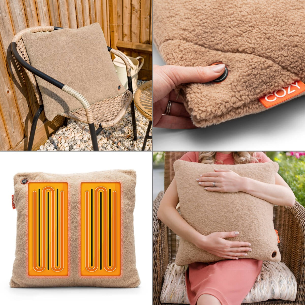 Cozy Una Woolly 45 x 45 cm draadloos warmtekussen (Lichtbruin, Powerbank 5000 mAh)