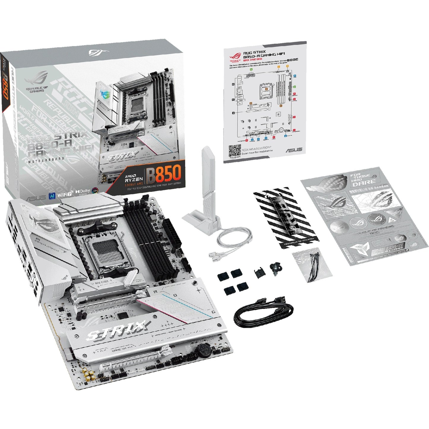 ASUS rog strix b850-a gaming wifi socket am5 moederbord (wit, 2.5gb-lan, wi-fi 7, bt, sound, atx)