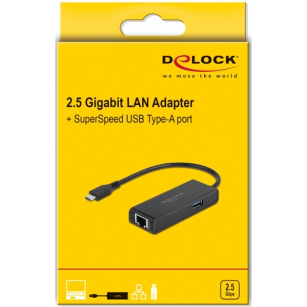 DeLOCK usb-c adapter naar 2,5 gigabit lan met usb-a female (zwart)