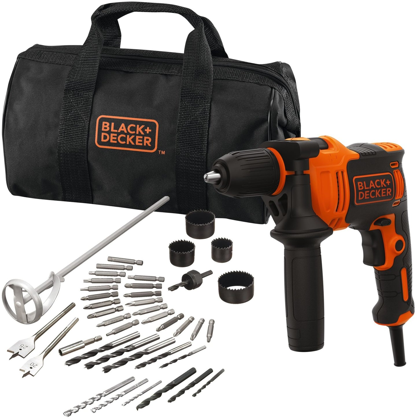 BLACK+DECKER 710w klopboormachine beh710sa40-qs (oranje zwart, incl. 40 accessoires in softbag)