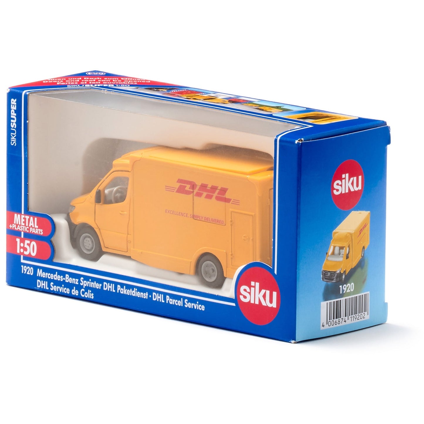 SIKU super - mercedes-benz sprinter dhl koerierdienst modelvoertuig (schaal 1:50)