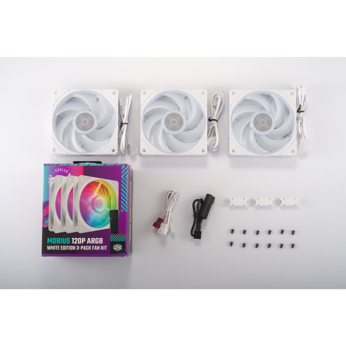 Cooler Master mobius 120p argb 120x120x25 case fans (wit, 3 stuks, 120 x 120 x 25 mm, pwm)
