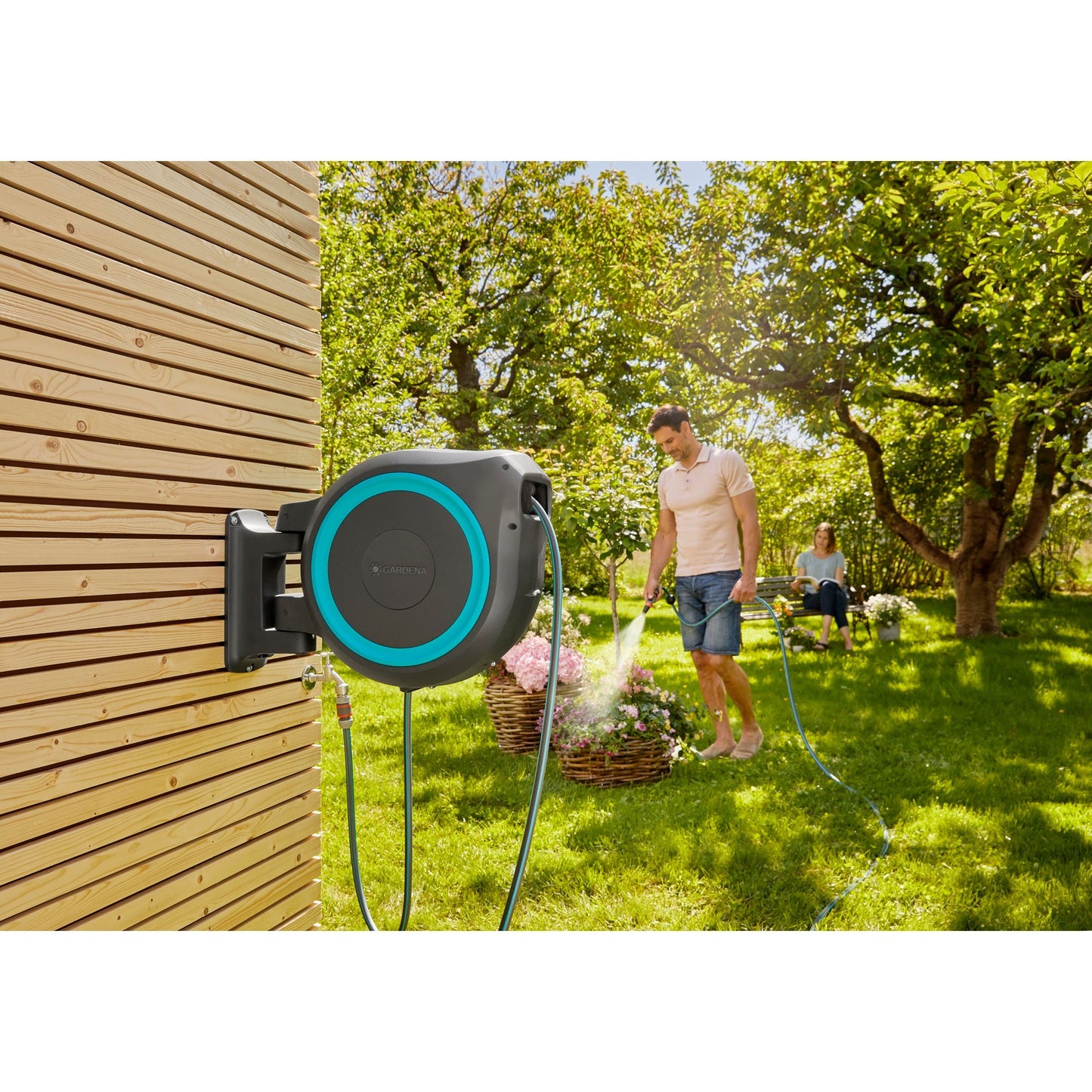 GARDENA wandslangenbox rollup xl slanghaspel (grijs turquoise, 18630-20, 35 meter)