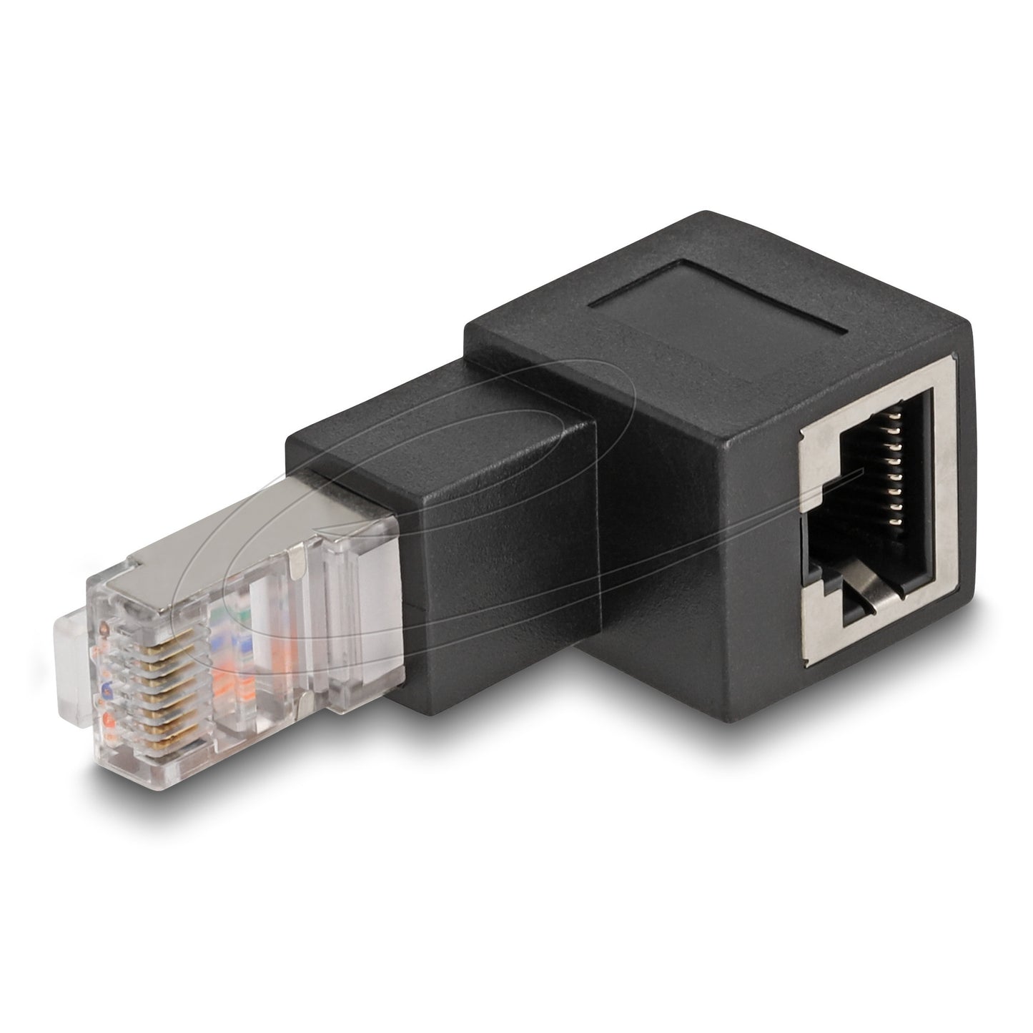 DeLOCK rj45 plug to rj45 jack adapter cat.6a 90° downwards angled (zwart)